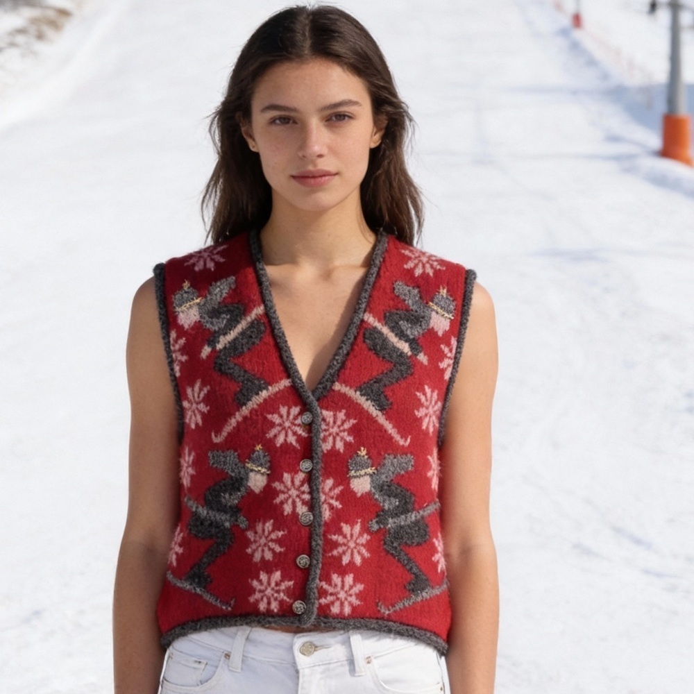 LIMITED Vintage Wool Sleeveless Button Down Skier V- Neck Sweater Vest Size M